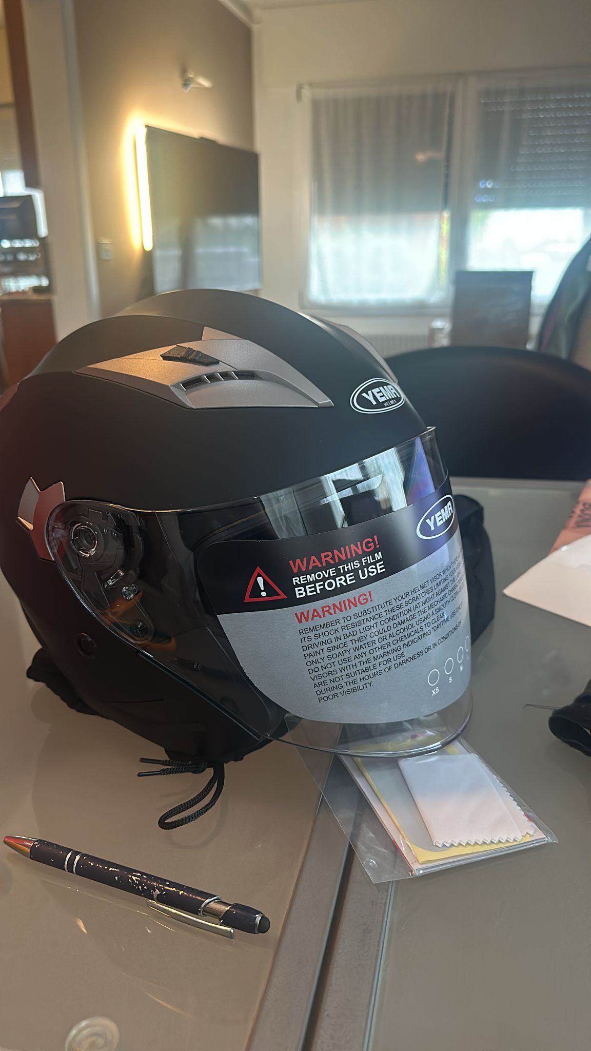 Casco Jet Moto Aperto pari al nuovo mai usato  Scooter - YEMA YM-627 Caschi Motorino Vintage ECE Omologato Donna Uomo con Doppia Visiera Parasole, Nero opaco XL