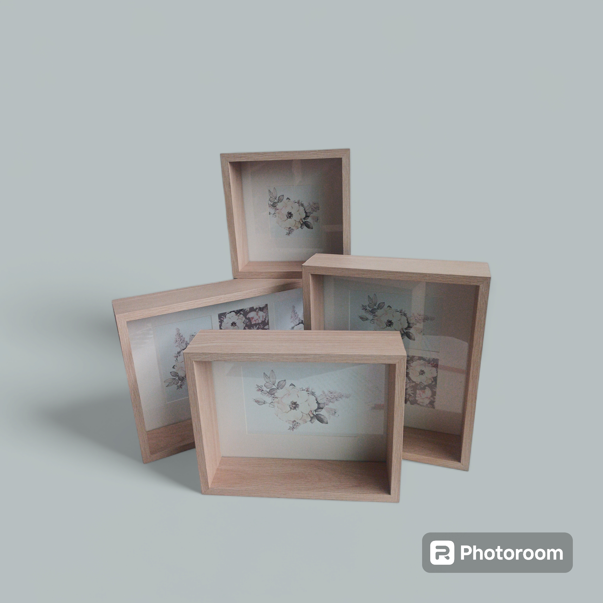 set 4 cornici mascagni quadri legno chiaro 20x20x7 28x22.5x7 30x25x7 40x25x7