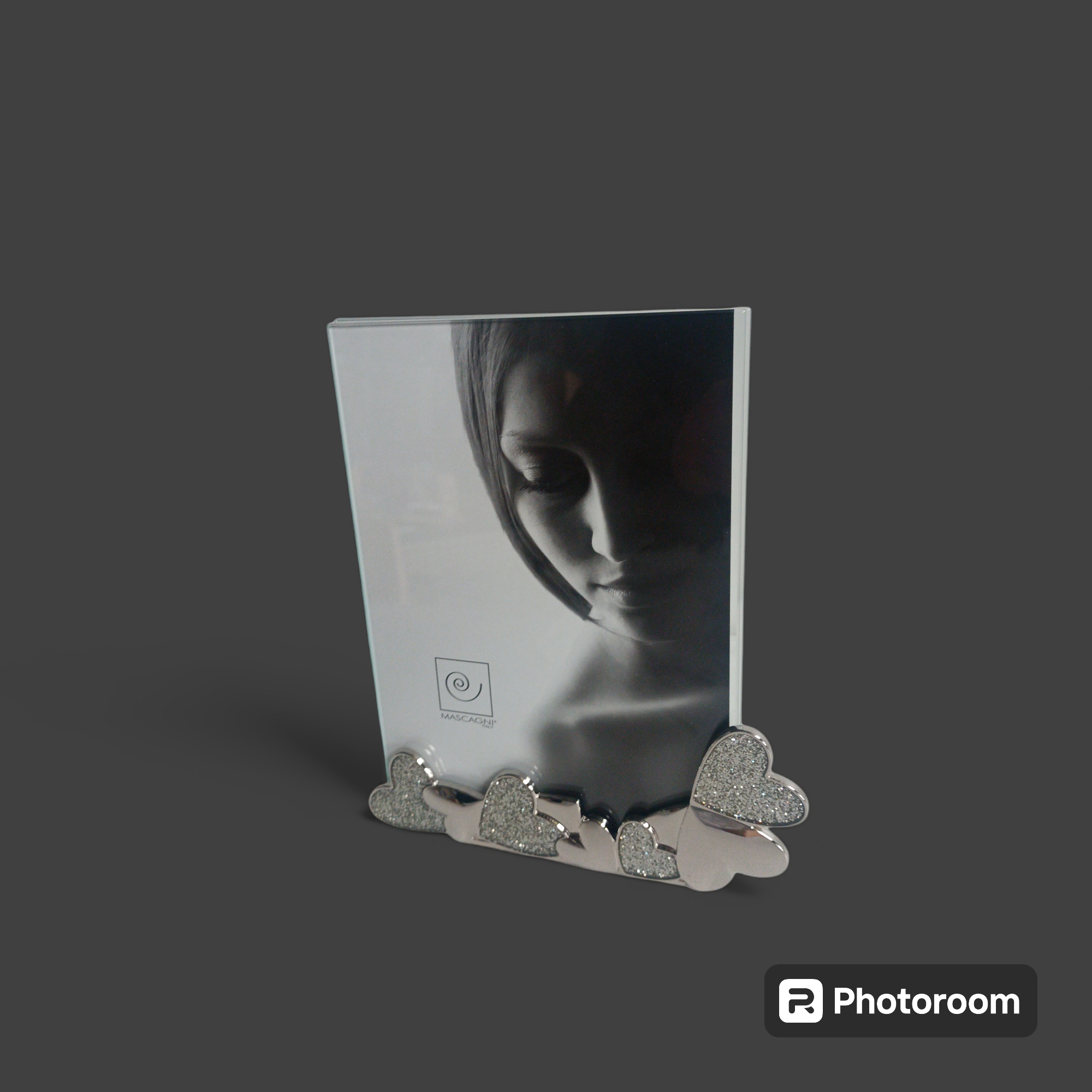 cornice quadro mascagni doppio vetro c/supporto in acciaio cuori 18x13cm