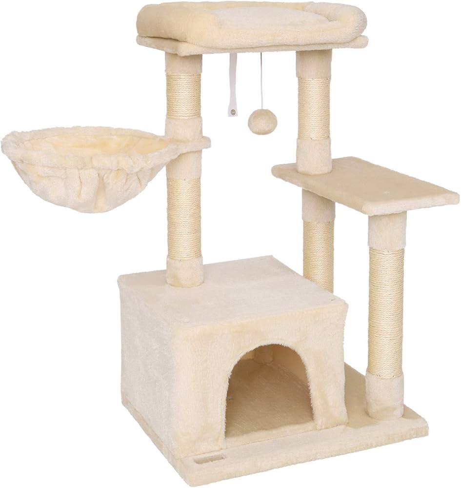 lionto Tiragraffi per gatti, Albero da arrampicata, Albero per gatti, 85 cm, BEIGE (USATO solo montato e smontato)