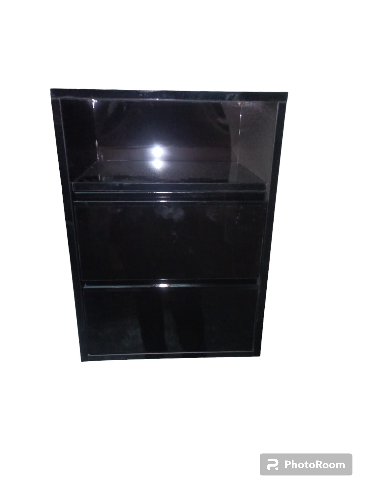 comodino cassettiera 45x36x68 laccato nero lucido con 2 cassetti push pull