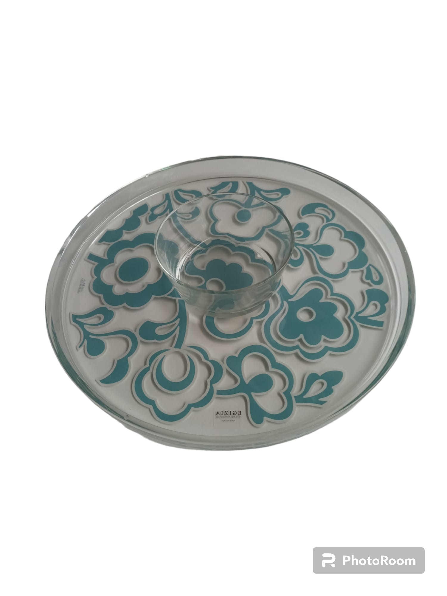 piatto torta turchese c/coppetta fiori e abbracci linea egizia filo d'oro