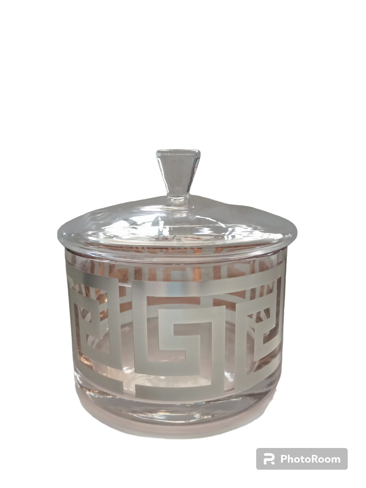 porta caramelle vaso in vetro con coperchio barattolo siro/b meandro g/s linea egizia filo d'oro