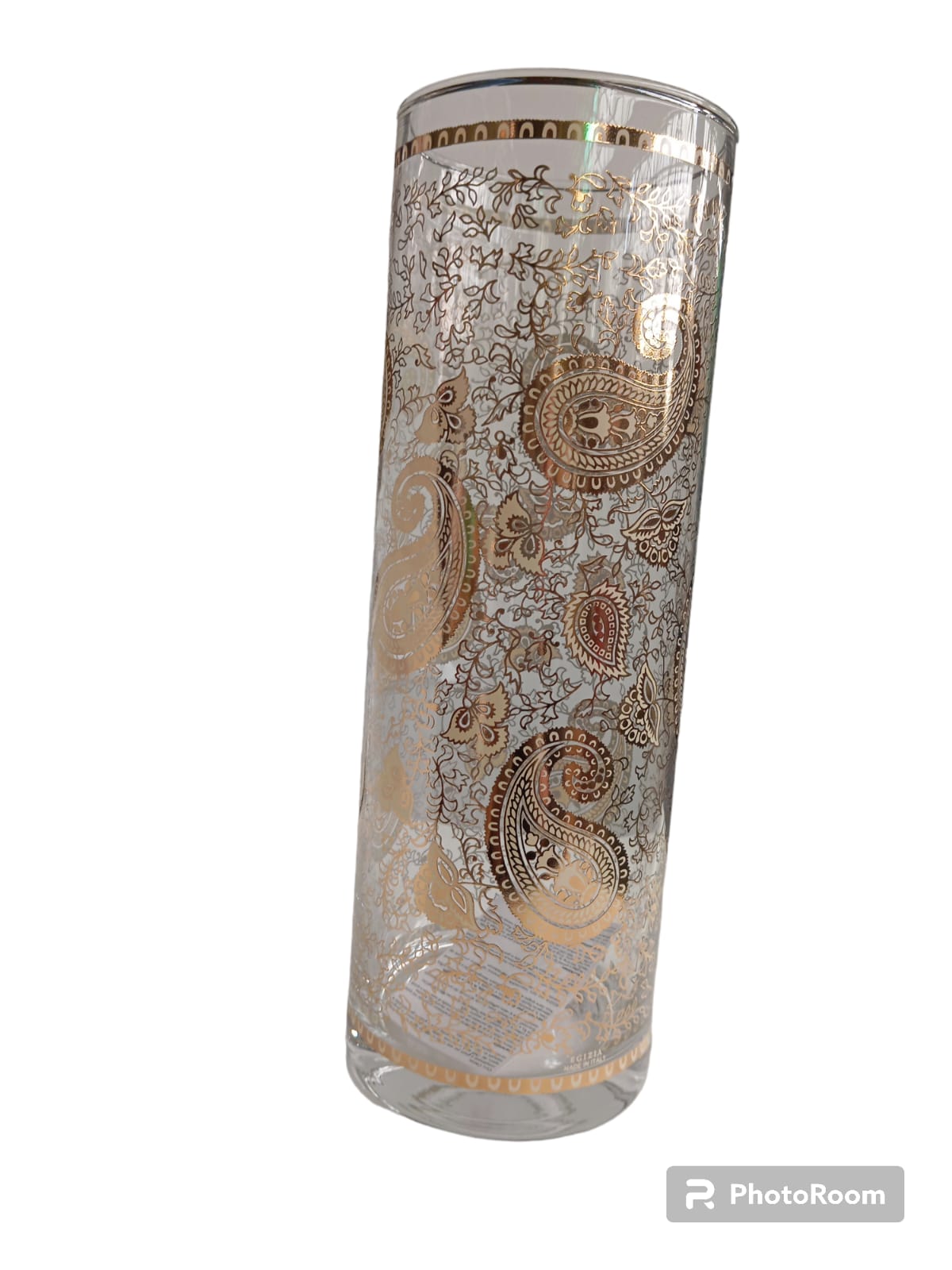 vaso vetro h35 d12 samarah gold ivory linea egizia filo d'oro