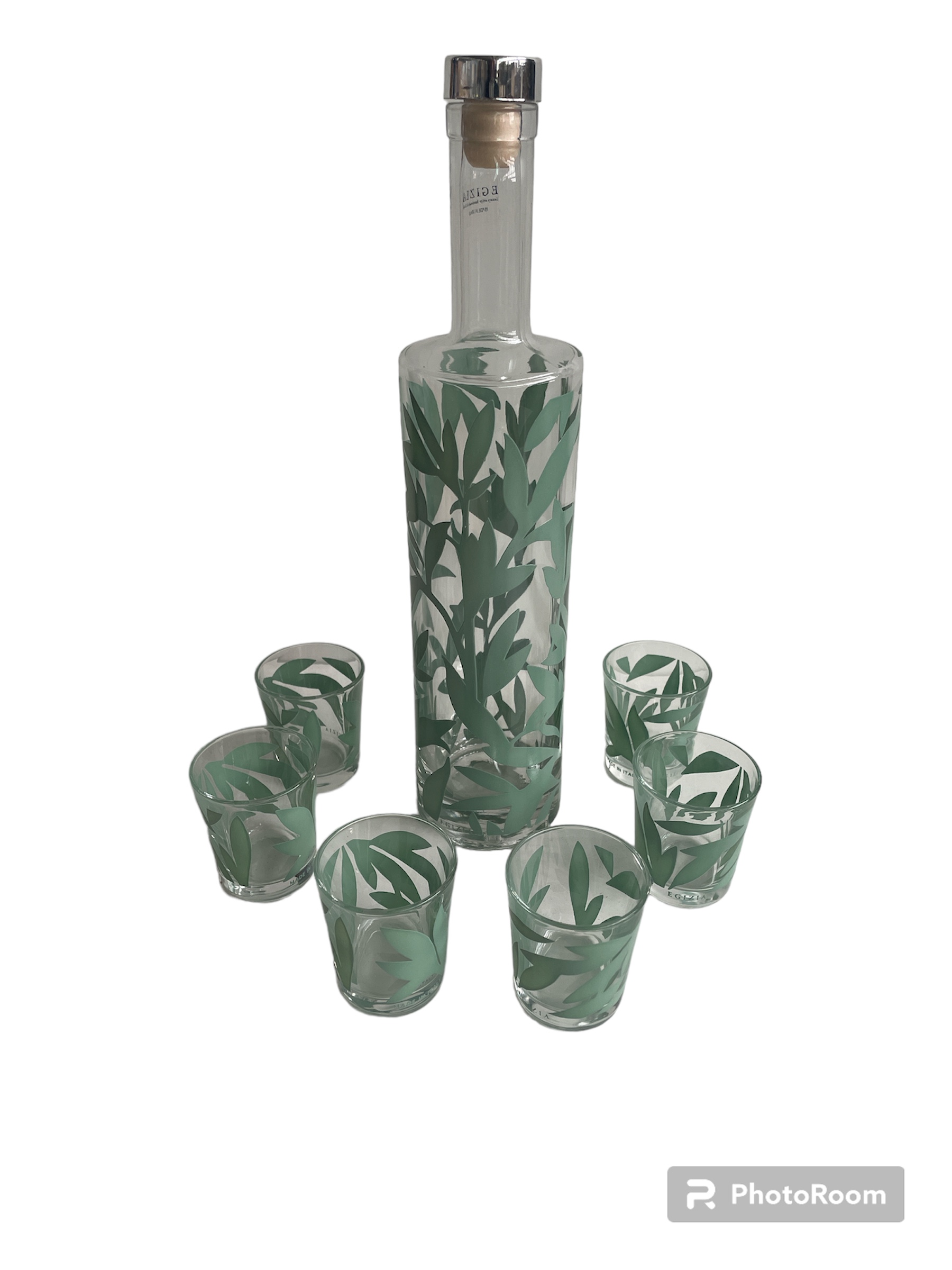 box set bottiglia+ bicchieri shot 6 pezzi bt kendo peonia verde linea egizia