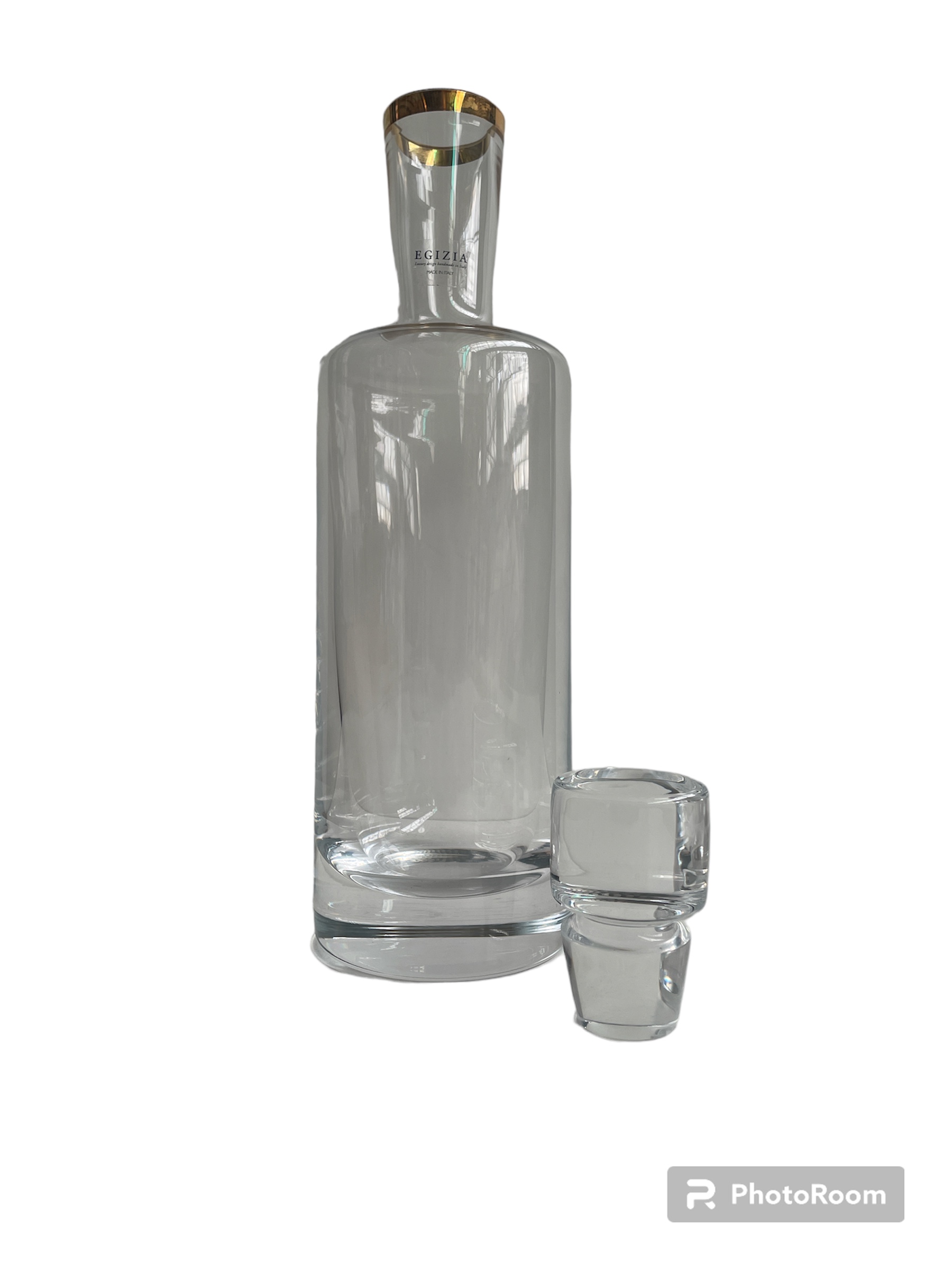 bottiglia in vetro h35cm con tappo veto linea egizia filo d'oro