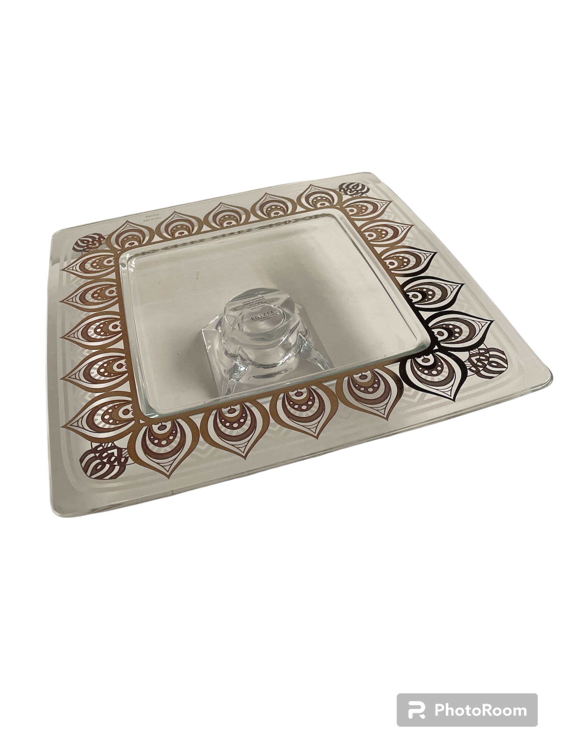 porta torta squard foot. cake plate fusion pavone gold 32x32cm linea egizia filo d'oro