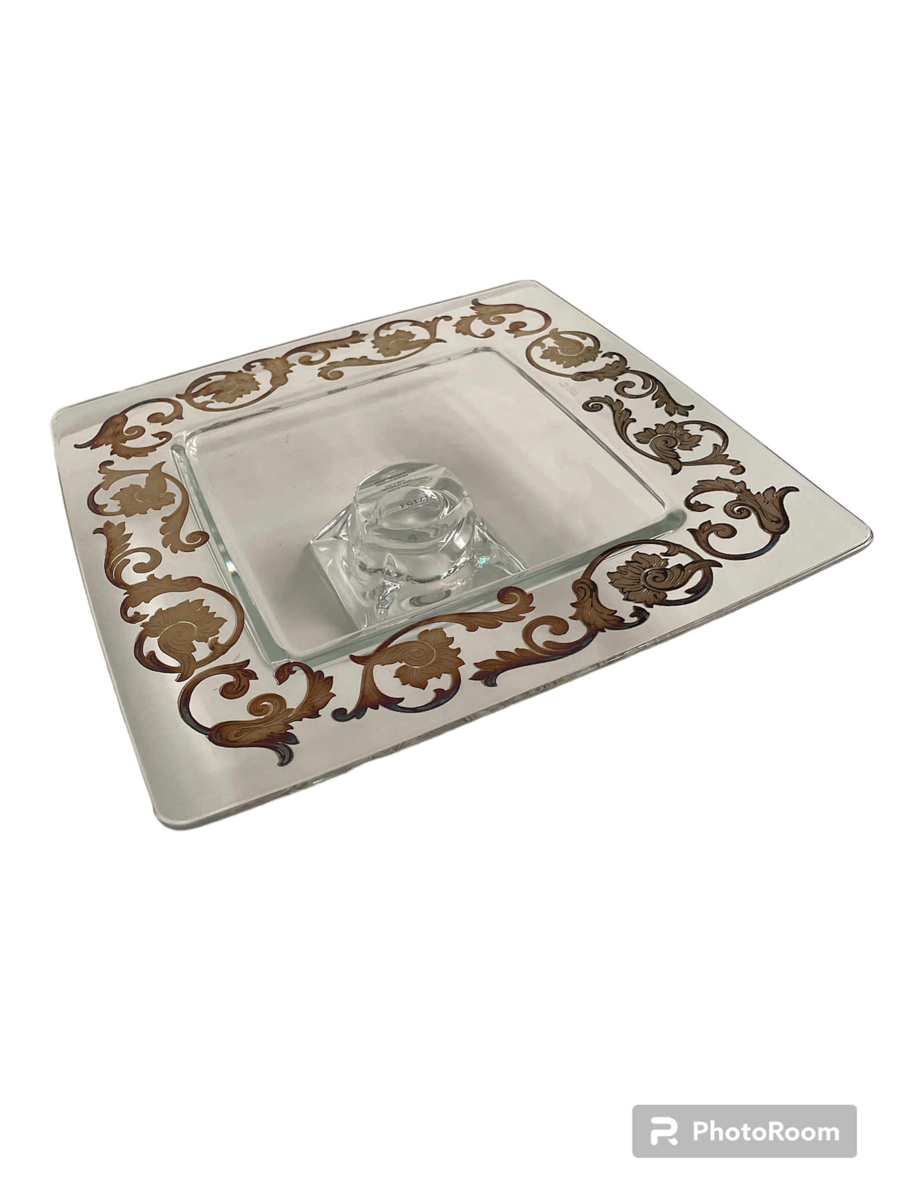 footed squared plate fusion arabasque gold 32x32cm linea egizia filo d'oro