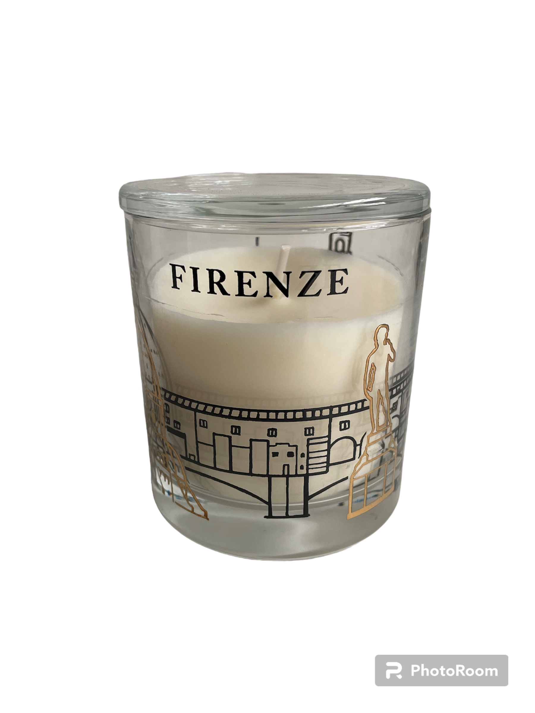 candela bougie skyline firenze piccola d8.5 h10cm linea egizia filo d'oro