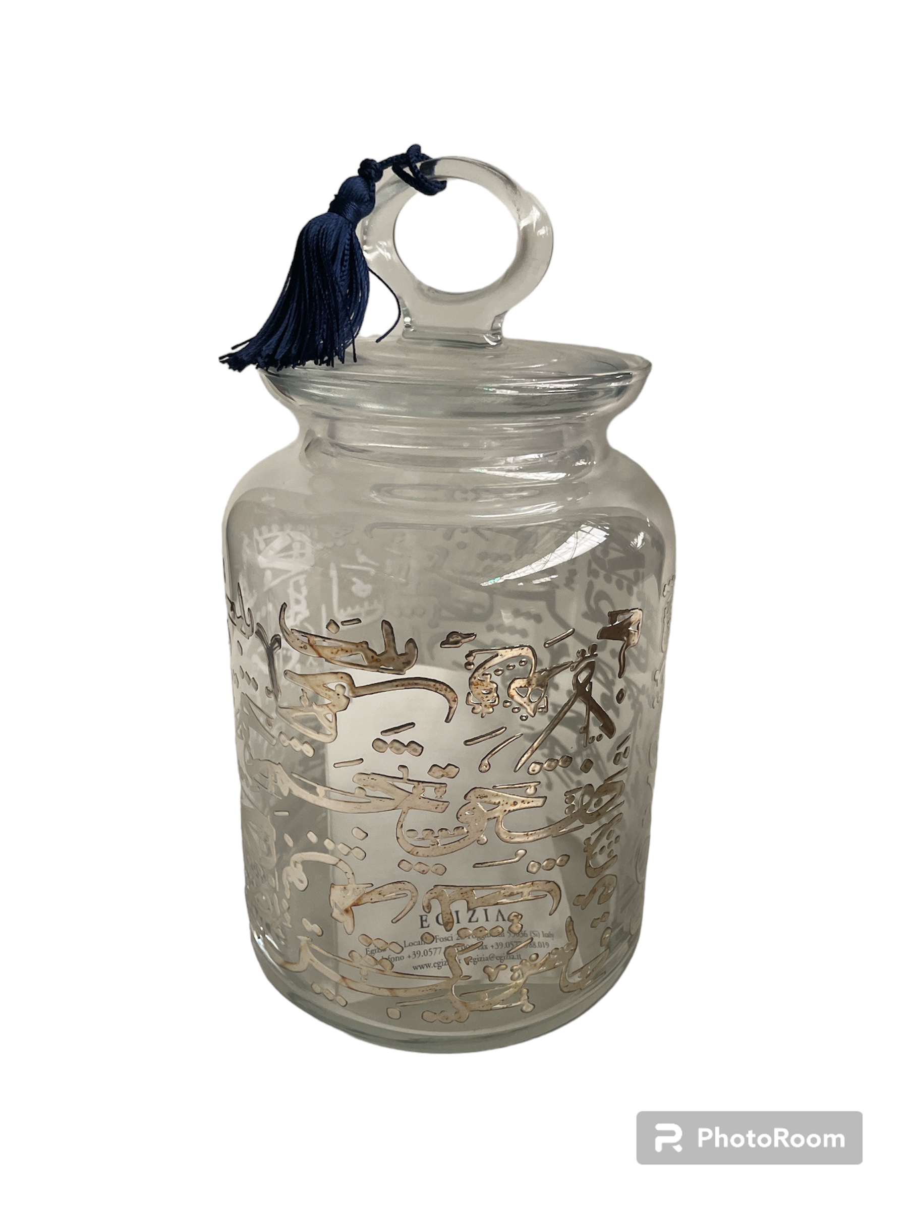 barattolo vetro lidded box jar mek/b silver rlief arabic alphabet d12 h16.5cm linea egizia
