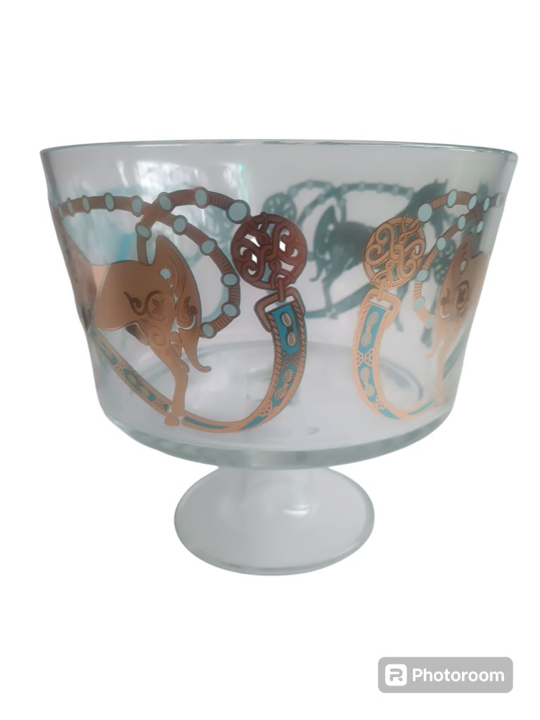 alzata portafrutta trifle cavalli/catene tuchese d21 h19cm linea egizia filo d'oro