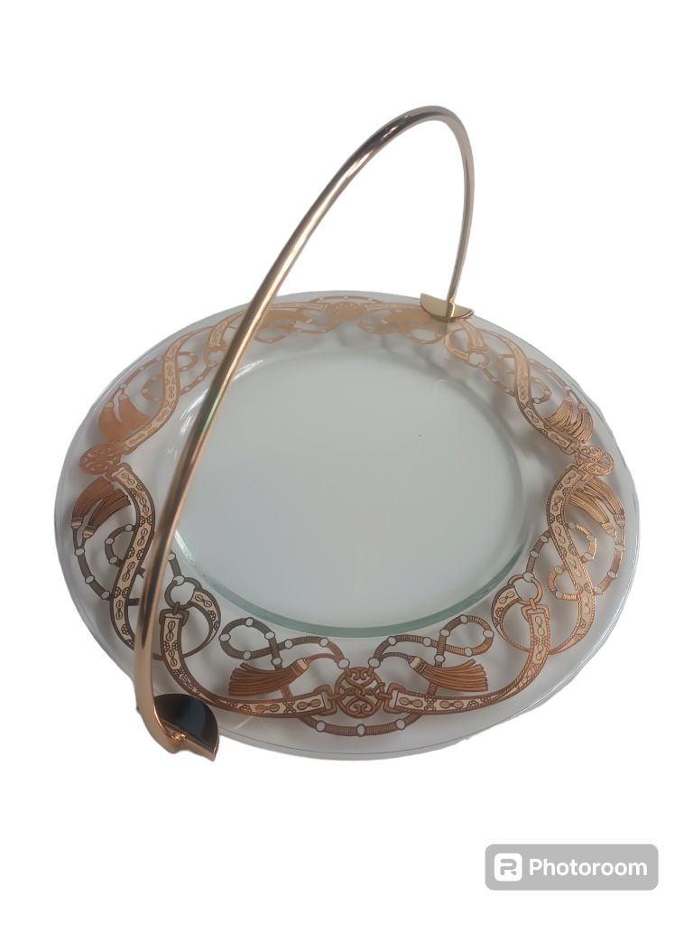 piatto porta torta c/arco round platter d32 witch handle linea egizia filo d'oro