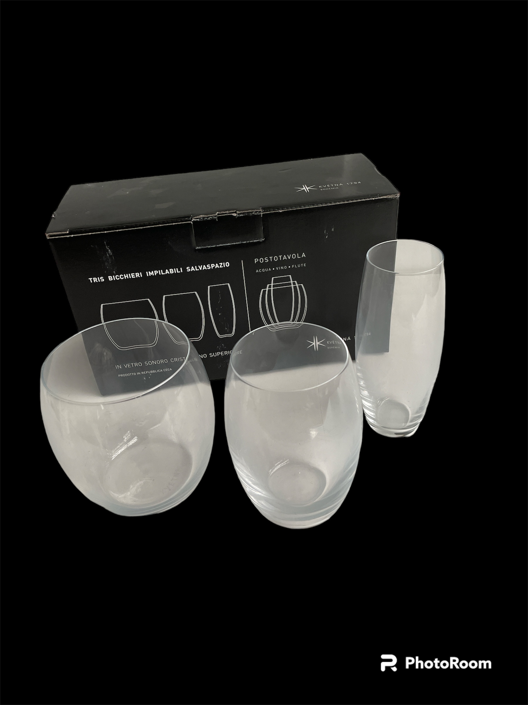 bicchieri cristallo kvetna 1794 box 3 pezzi acqua vino flute