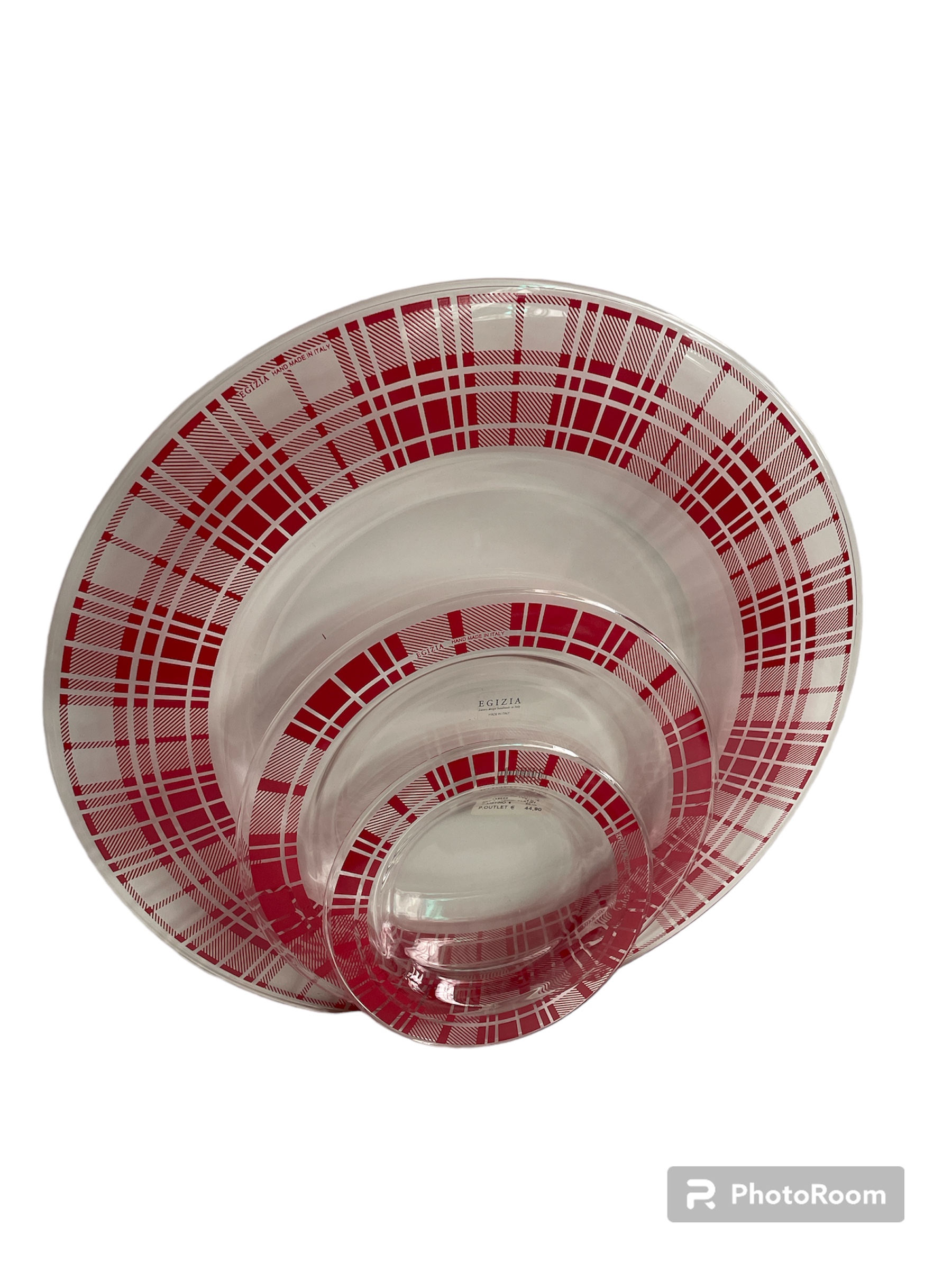 set 3 piatti vassoi d15 d22 d35 tartan rosso linea egizia