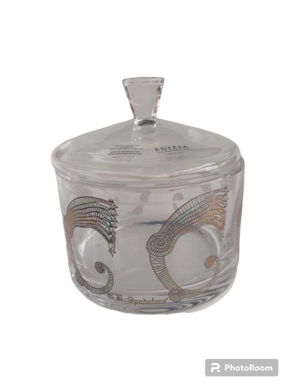 porta caramelle vaso in vetro con coperchio barattolo lidded jar siro big horses g&b linea egizia filo d'oro