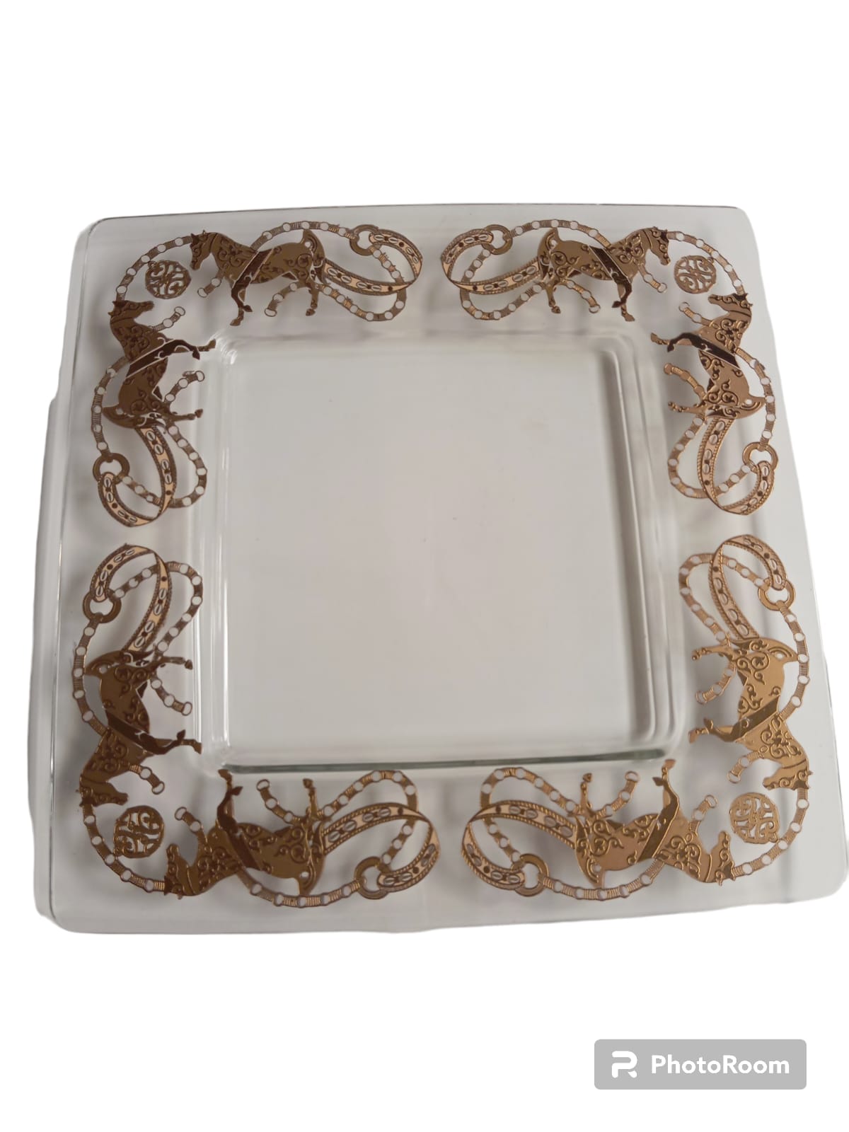 sottopiatto quadrato squared tray 33 33 horses linea egizia filo d'oro