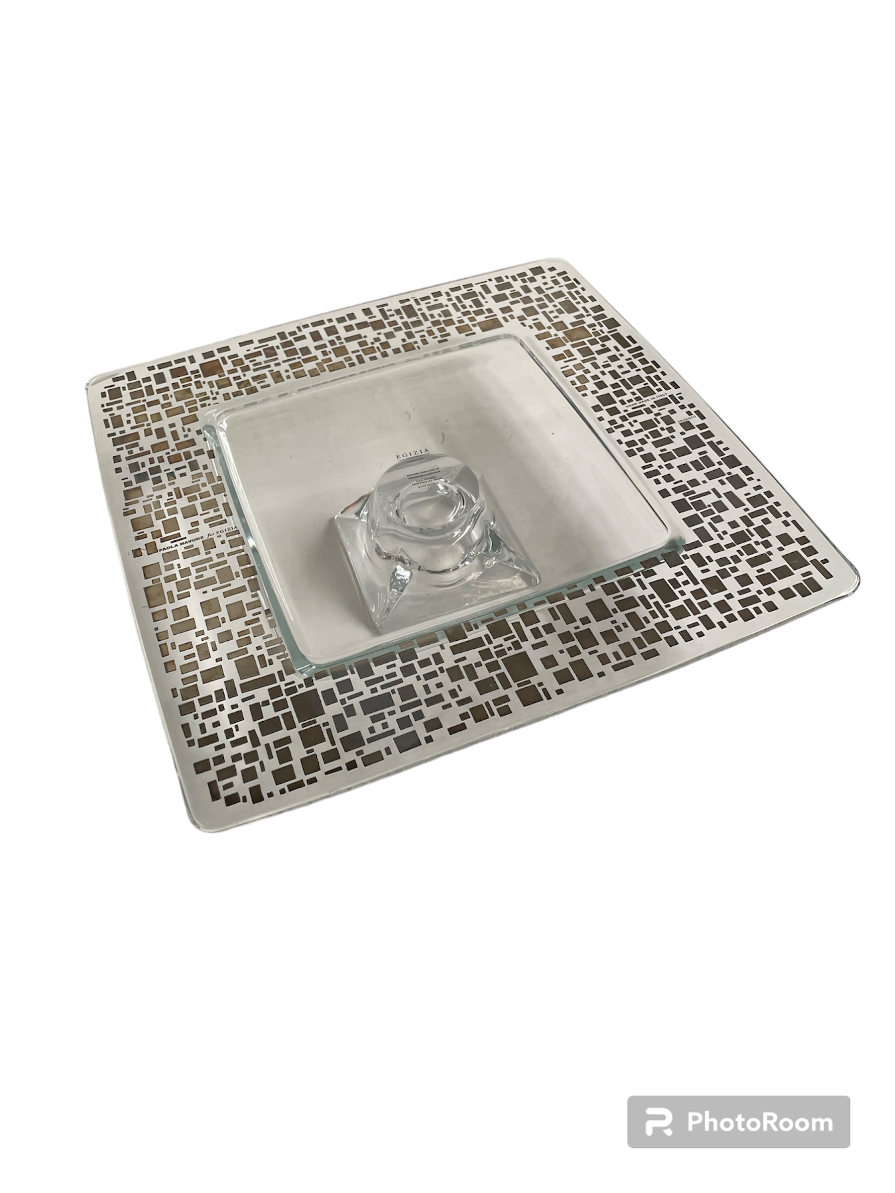 squared foot.cake porta torta plate fusion 01 quadretti oro 32x32cm linea egizia