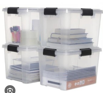 Iris Ohyama Scatole di plastica ermetiche con coperchio, 50L, set da 4, trasparenti, chiusura ermetica impermeabile, robuste chiusure a scatto, impilabili, protezione dalla polvere, senza BPA, DDAT-L