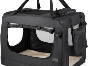 box da trasporto per cani pieghevole lionto per viaggi e auto, 82x58x58 cm, box da trasporto stabile con maniglie per il trasporto e coperta per cani e gatti fino a 18 kg, robusto box per cani in tessuto per piccoli e grandi, nero (NUOVO - SCATOLA APERTA PER ESPOSIZIONE)