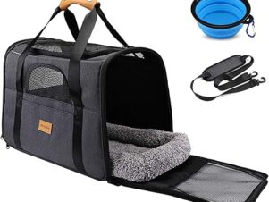 morpilot Borsa da trasporto pieghevole per cani e gatti, borsa da trasporto in tessuto Oxford con ciotola pieghevole