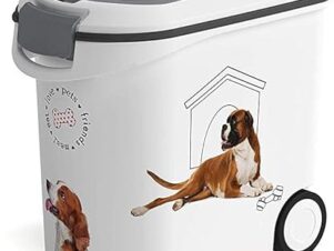 CURVER Contenitore per alimenti per cani, 12 kg/35 l, grande contenitore ermetico antiodore, ruote e maniglie da viaggio, 49,3 x 27,8 x 42,5 cm, bianco