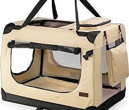 lionto Trasportino pieghevole per cani da viaggio e auto, 50 x 34 x 36 cm, robusto trasportino con maniglie e coperta per gatti e cani fino a 10 kg, trasportino in tessuto per cani di piccola e grande taglia, beige
