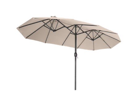 vounot Ombrellone da Giardino (USATO IN ESPOSIZIONE) Doppio in Alluminio 270 x 460 cm con Manovella Tela 180 GR/m2 Protezione Solare Altezza 2,50 m Resistente all'Acqua Copertura Protettiva Inclusa Grigio Beige