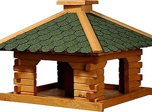 dobar® 45320e Mangiatoia per Uccelli Block House Quadrata - Casetta per Uccelli in Legno Massello - Stazione di Mangiatoia per Uccelli con Silo - Villa per Uccelli con Tetto in Scandole di Bitume - 50 x 50 x 38 cm - Verde
