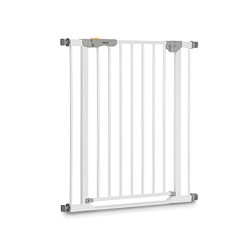 Cancelletto di sicurezza Hauck Clear Step Autoclose per larghezze 75-80 cm, soglia ultra piatta, meccanismo di chiusura automatica, nessuna perforazione, apertura con una mano, metallo, bianco (USATO SOLO PER EPSOSIZIONE)