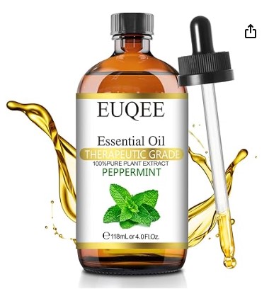 EUQEE OLIO ESSENZIALE MENTA PIPERITA Peppermint Essential Oil 118 ml Pure Peppermint Oil with Glass Dropper, Great for Aromatherapy, Diffuser, Soap Candle Making - 4Fl. Oz