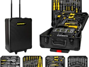 HandymanBox Set Attrezzi 499 pezzi in Acciaio Cromo Vanadio -!! piccolo danno sulla valigia!! Trolley Valigia Professionale con 4 Vassoi, Ruote e Manico Telescopico - Ideale per Domestici, Professionisti e Meccanici